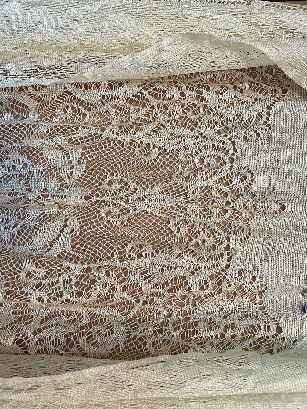 Ivory Crochet Fringe Shawl Wrap - Lightweight Feminine Cover-Up - Picture 9 of 10